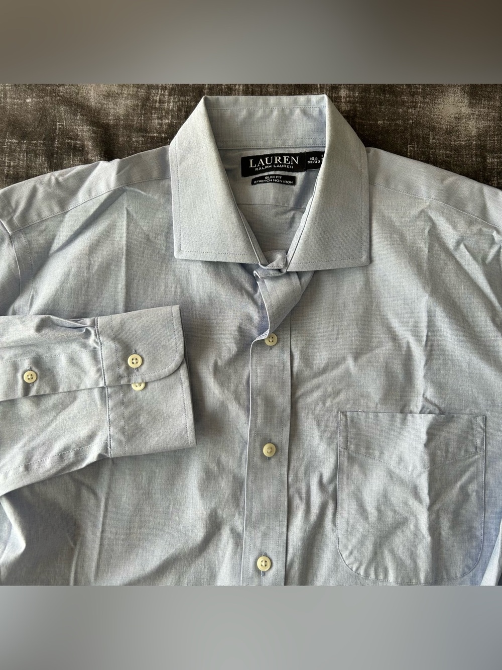 Lauren Ralph Lauren Dress Shirt Men 16 1/2 Lite Blue Slim Stretch 32/33 Non Iron